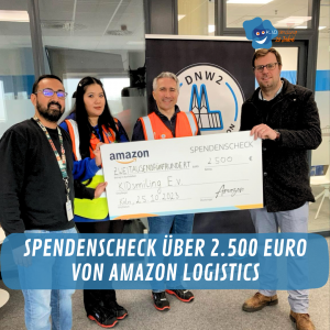 Spendenscheck über 2.500 Euro von Amazon Logistics